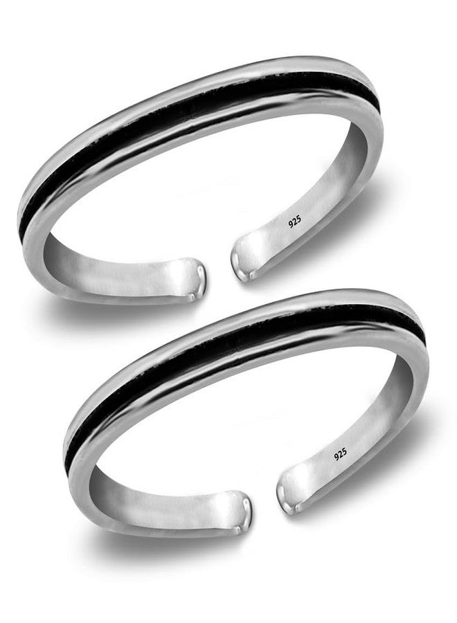 Parnika (Formerly MJ Graceful Band Design Silver Toe Rings in Pure 92.5 Sterling Silver for Women | With Certificate of Authenticity | (Antique 1 Line) - Image 1