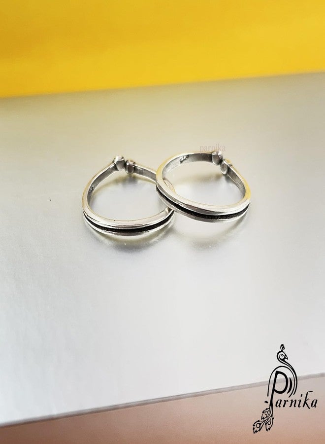 Parnika (Formerly MJ Graceful Band Design Silver Toe Rings in Pure 92.5 Sterling Silver for Women | With Certificate of Authenticity | (Antique 1 Line) - Image 4