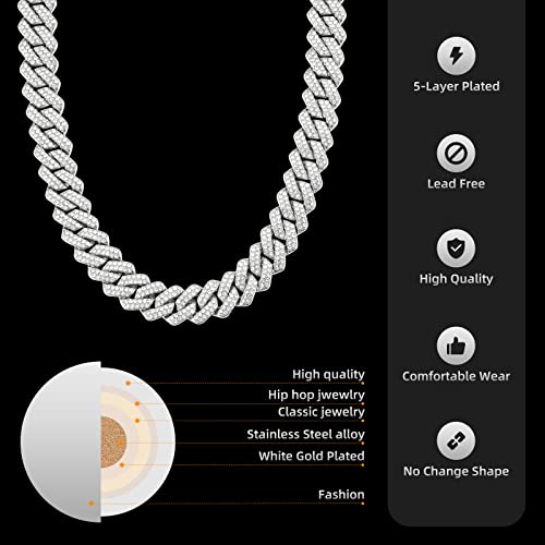 CBLKUS Mens Cuban Link Chain Miami Cuban Necklace,Gold/Silver Chain,Diamond Cut Chains For Men Women 14mm Iced Out Hip Hop Jewelry - Image 4