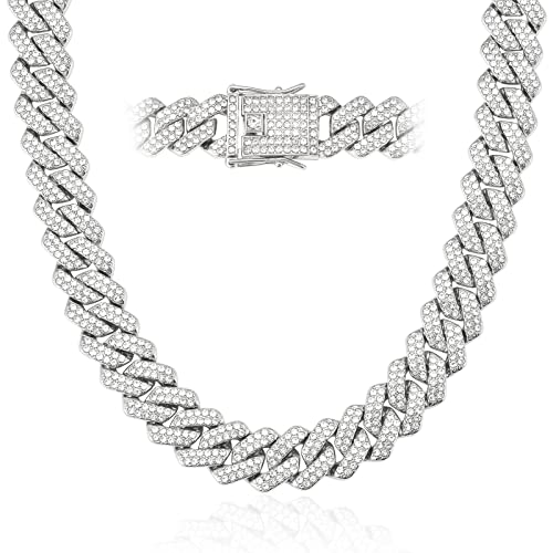CBLKUS Mens Cuban Link Chain Miami Cuban Necklace,Gold/Silver Chain,Diamond Cut Chains For Men Women 14mm Iced Out Hip Hop Jewelry - Image 1