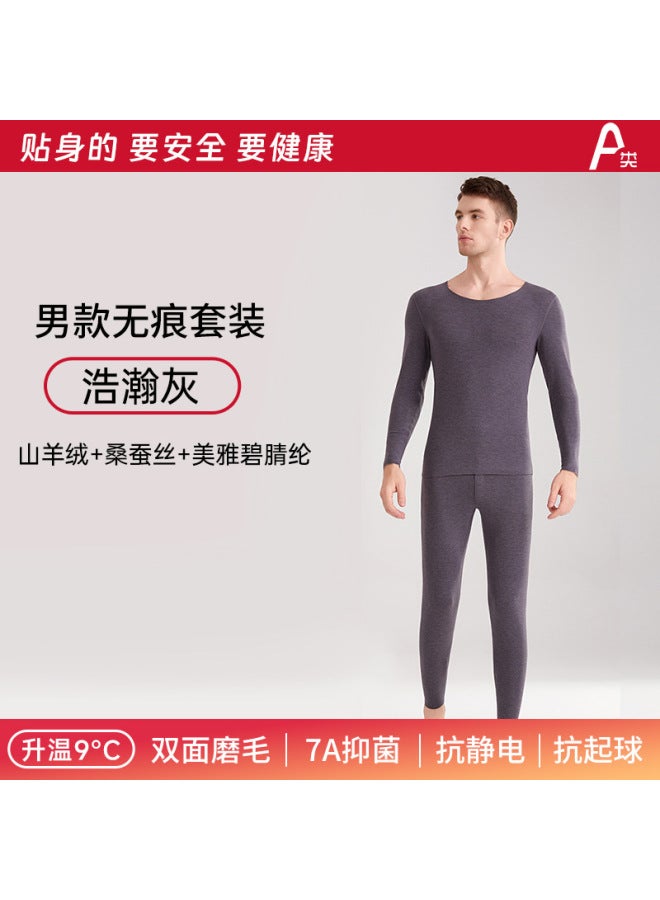 Autumn And Winter Thermal Underwear Set For Women, Class A Antibacterial Silk Cashmere Thickened Fleece-lined Thermal Tops And Bottoms Set For Men