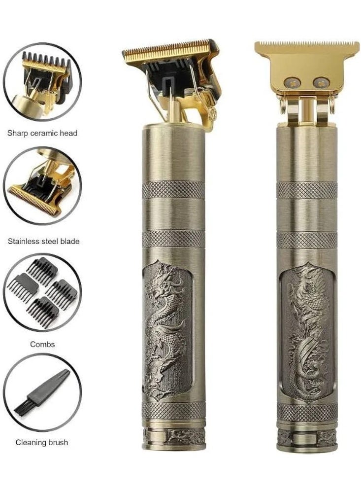 فينتاج ماكينة حلاقة احترافية بتصميم كلاسيكي محفور وشحن USB. - Image 2