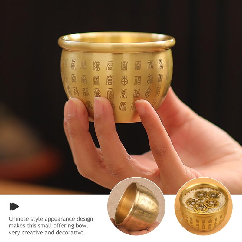 NUOBESTY Feng Shui Brass Bowl - 2.8 Inch Golden Prayer Bowl for Prosperity & Good Luck Decorative Centerpiece for Home Altar, Tabletop Display, Meditation Spaces - Image 3