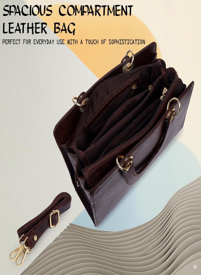 ICONIX Leather Handbag for Women with shoulder strap DARK BROWN - Image 3