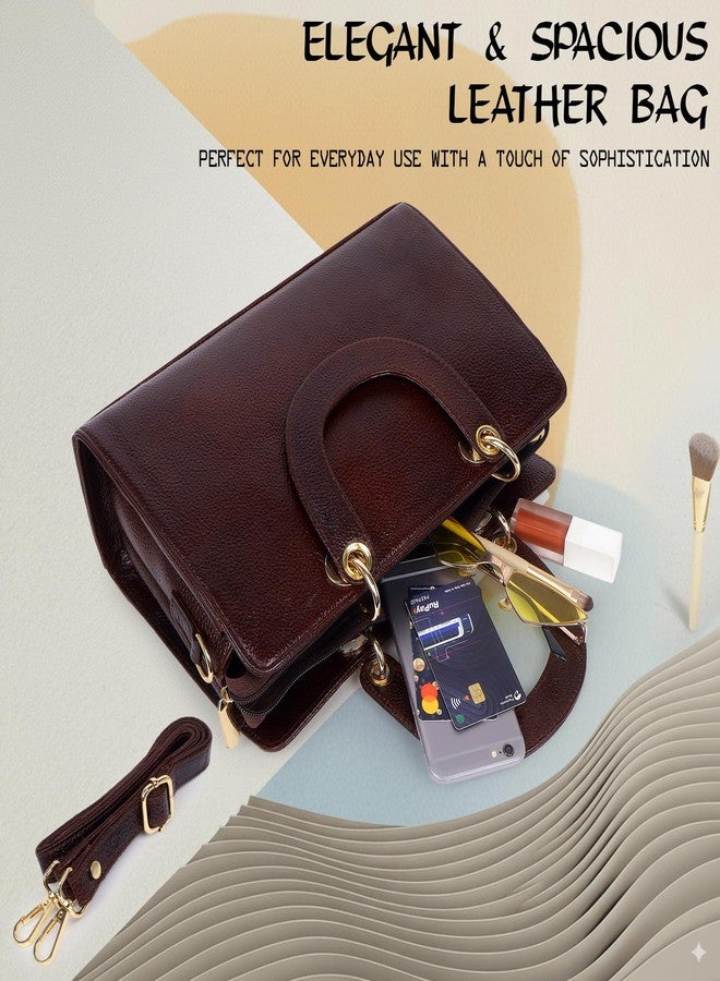 ICONIX Leather Handbag for Women with shoulder strap DARK BROWN - Image 5