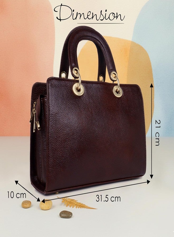 ICONIX Leather Handbag for Women with shoulder strap DARK BROWN - Image 2