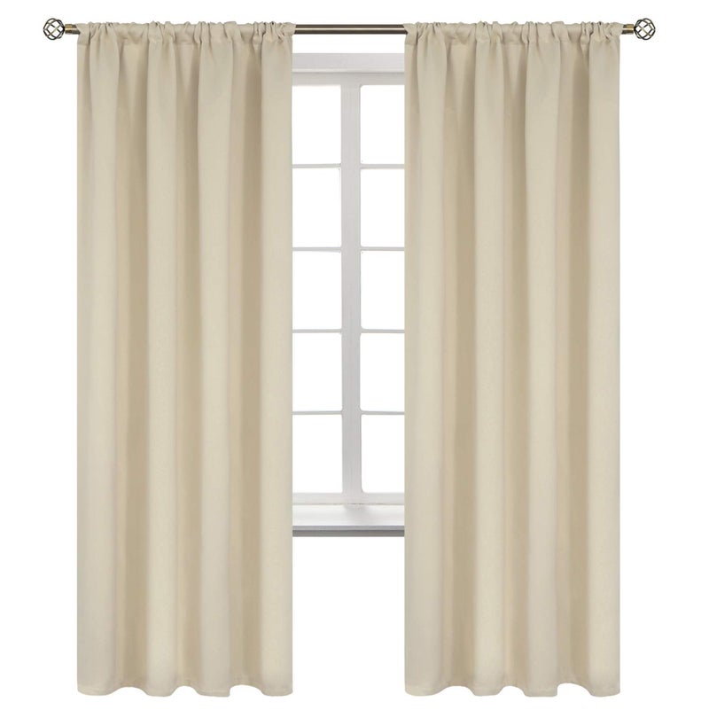 BGment Rod Pocket Blackout Curtains for Bedroom  72 Inches Length Thermal Insulated Room Darkening Window Drapes for Living Room 52 x 72 Inch 2 Panels Beige