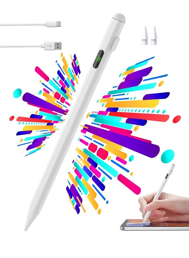 BUPY 2024 New iPad Pencil with Battery Display, Stylus Pen with Magnetic & Tilt-Sensitive Design & Fast Charging For iPad 2018 and Later, White(Just for Apple)