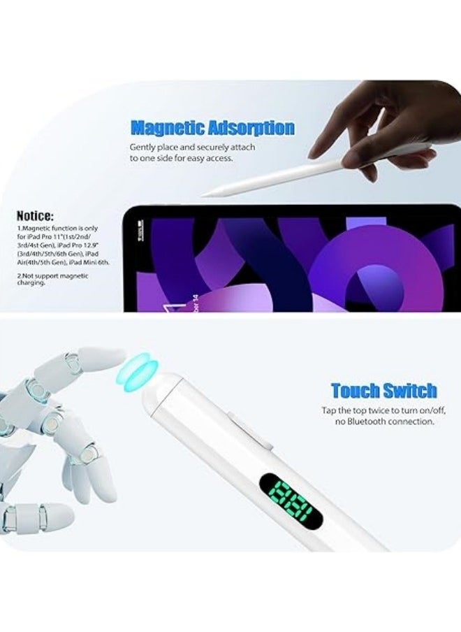 BUPY - 2024 New iPad Pencil with Battery Display, Stylus Pen with Magnetic & Tilt-Sensitive Design & Fast Charging For iPad 2018 and Later, White(Just for Apple) - Image 1