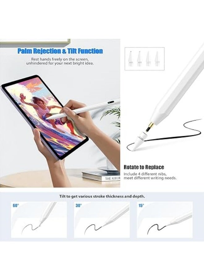 BUPY - 2024 New iPad Pencil with Battery Display, Stylus Pen with Magnetic & Tilt-Sensitive Design & Fast Charging For iPad 2018 and Later, White(Just for Apple) - Image 1