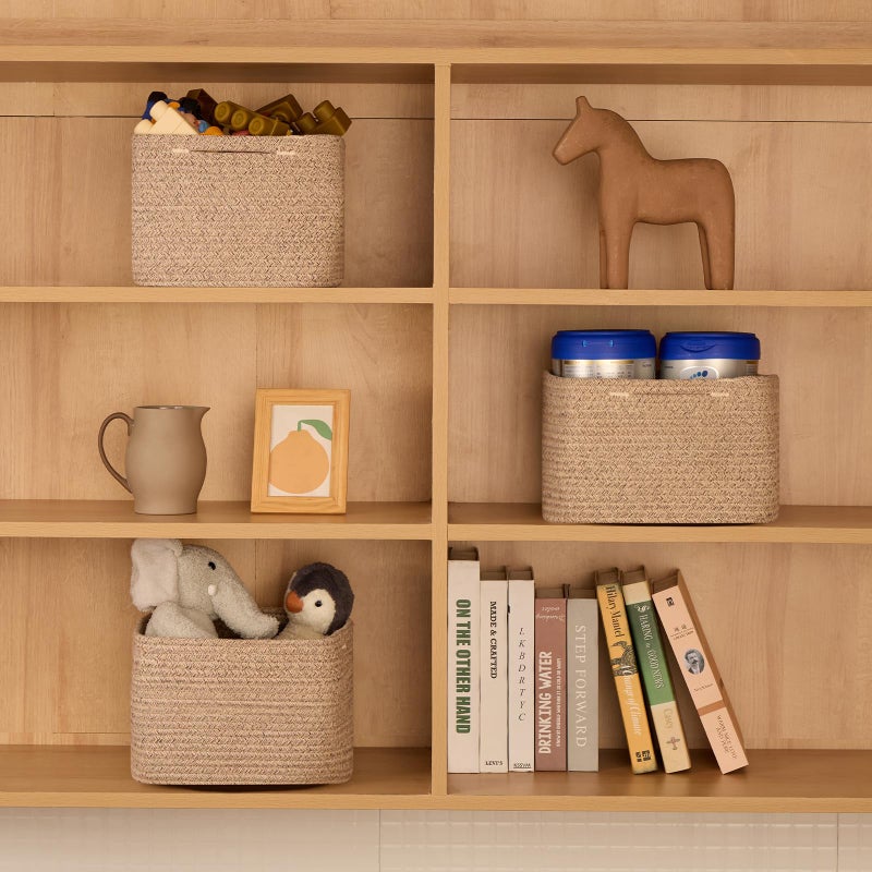 MiniArk Small Organizing Baskets for Cubes Shelf, 9.7x9.7x7.1 Inch Rope Woven Storage Bins for Nursery Shelves Storage, Cute Toy Basket, Square 3 Packs Mixed Brown - Image 4