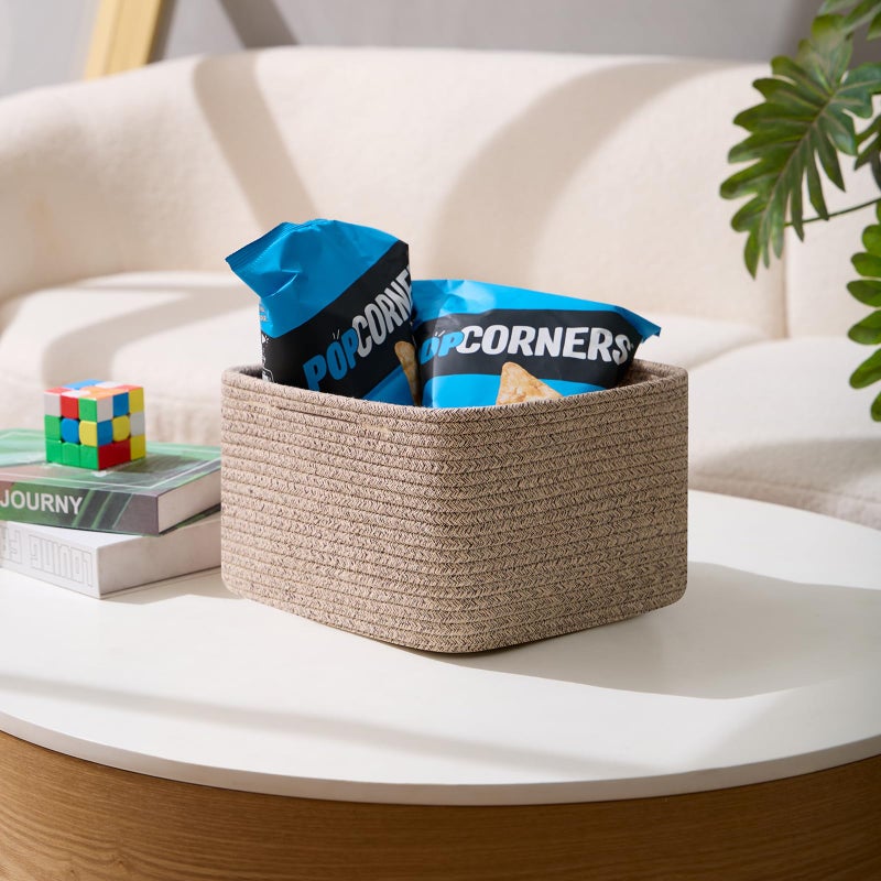MiniArk Small Organizing Baskets for Cubes Shelf, 9.7x9.7x7.1 Inch Rope Woven Storage Bins for Nursery Shelves Storage, Cute Toy Basket, Square 3 Packs Mixed Brown - Image 5