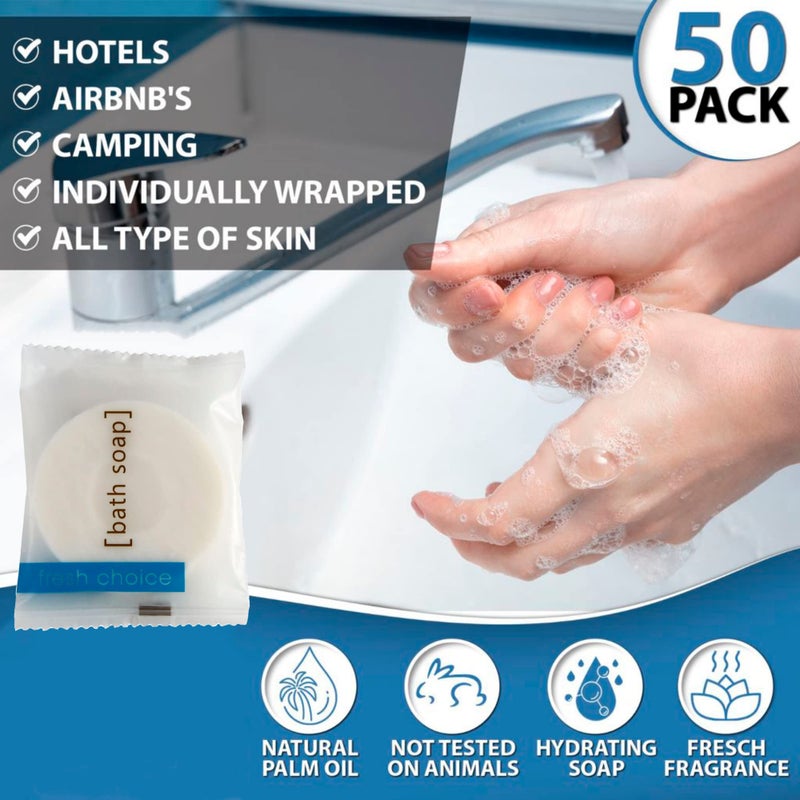 Fresh Choice Bulk Hotel Soap, Individually Wrapped Bar Soaps, Mini Trial Size Toiletries, Bath Body Hand Soap for Vacation Rentals and Motel Guest Bathroom, 1oz, 50 Pack - Image 3