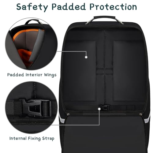 SINVICKO Car Seat Travel Bag,Padded Car Seats Backpack with Steel Cable Handle and Reflective Stripes, Large Durable Carseat Carrier Bag,Airport Gate Check Bag,Infant Seat Travel Bag with Shoulder Strap,Black - Image 3