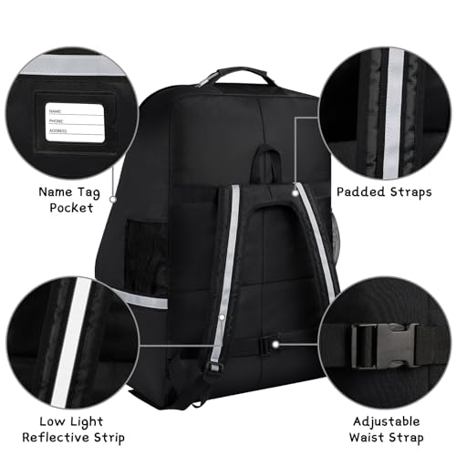 SINVICKO Car Seat Travel Bag,Padded Car Seats Backpack with Steel Cable Handle and Reflective Stripes, Large Durable Carseat Carrier Bag,Airport Gate Check Bag,Infant Seat Travel Bag with Shoulder Strap,Black - Image 4