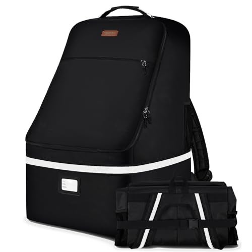 SINVICKO Car Seat Travel Bag,Padded Car Seats Backpack with Steel Cable Handle and Reflective Stripes, Large Durable Carseat Carrier Bag,Airport Gate Check Bag,Infant Seat Travel Bag with Shoulder Strap,Black - Image 1