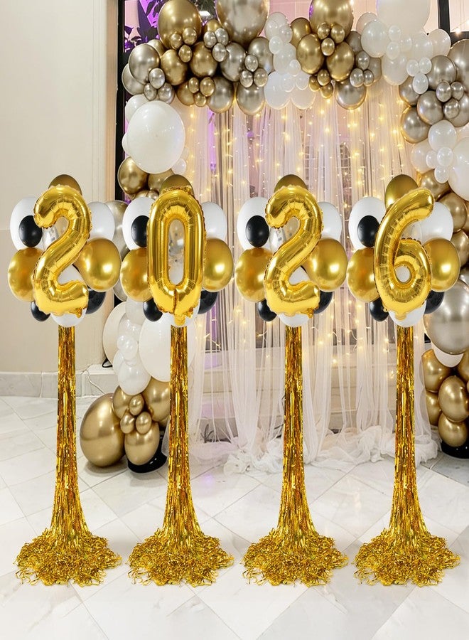 Zesua زينة تخرج 2026 - مجموعة من 4 تماثيل بالونات قائمة، طقم حامل بالونات، قطع مركزية للحفلات مع ستائر مطر ذهبية، زينة دفعة 2026 لرياض الأطفال والمدرسة الثانوية والجامعة - Image 2