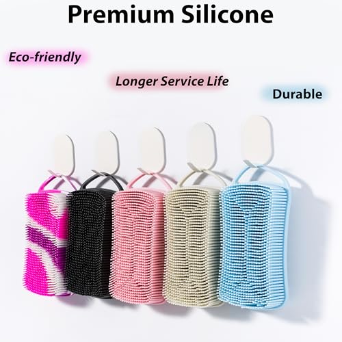 MtBoi 2 PC Silicone Body Scrubber, 2 in 1 Exfoliating Shower Bath Scrubber, Soft Silicone Loofah for Sensitive Skin, Shower Hair Scalp Massager, Easy to Clean, Lather Well (Grey&Blue) - Image 4