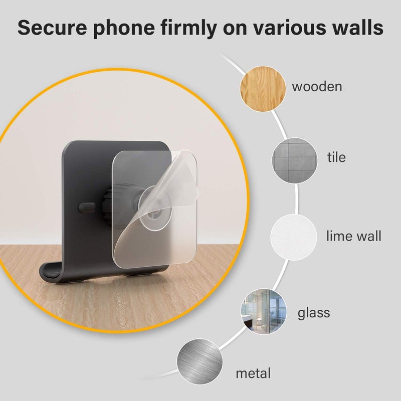 Tryone Wall Mount Cell Phone Holder - Mirror Adjustable Cellphone Stand with 2Pcs Adhesive Sticky Pads for Bathroom Bedroom Kitchen or Dorm, Compatible with iPhone Series or Other Smartphones - Image 4