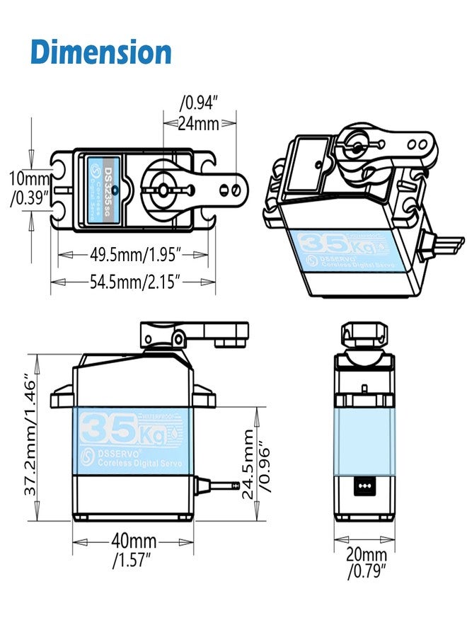 Wishiot DS3235 35KG Coreless Digital Servo Motor High Torque Waterproof Servo with Full Metal Gear for 1/8 1/10 1/12 (180 Degrees) - Image 5