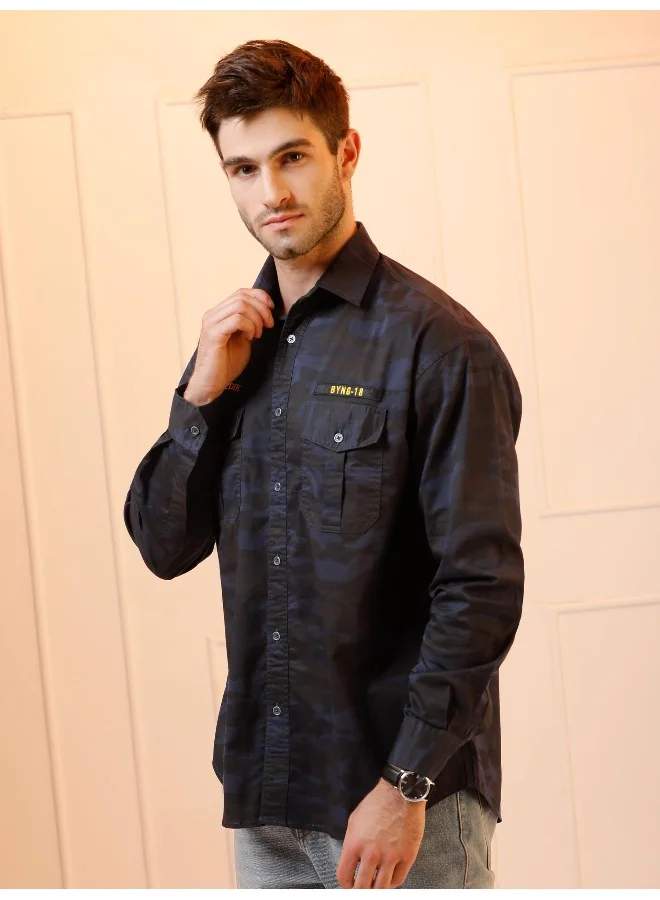 Beyoung Camouflage Blue Shirt for Men