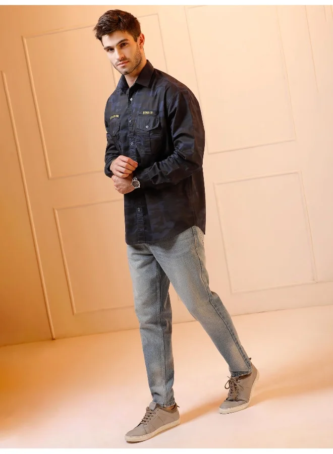 Beyoung Camouflage Blue Shirt for Men