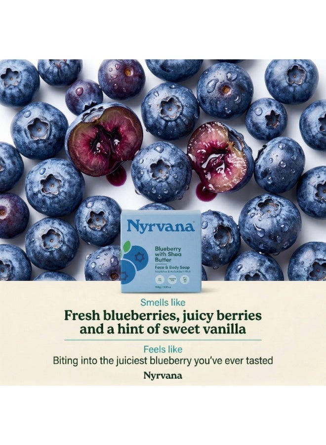 Nyrvana Moisturising Soap Bar - Blueberry with Shea Butter - For Anti-Ageing & Deep Moisture - Natural Handmade Face & Body Bathing Bar - 100g - Image 3