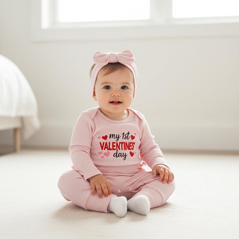 Mieeyali My First Valentines Day Baby Girl Outfit Knit Ruffle Romper Jumpsuit Cute Preemie Infant Newborn Spring Clothes (Pink Valentines, Newborn) - Image 2