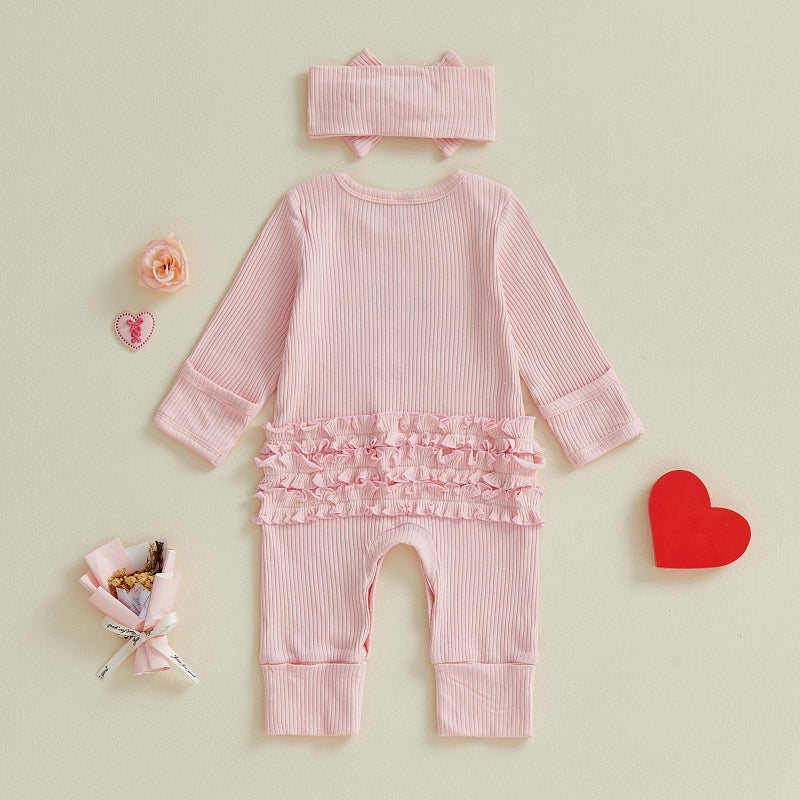 Mieeyali My First Valentines Day Baby Girl Outfit Knit Ruffle Romper Jumpsuit Cute Preemie Infant Newborn Spring Clothes (Pink Valentines, Newborn) - Image 5