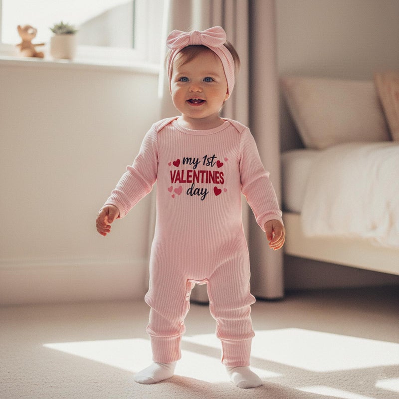 Mieeyali My First Valentines Day Baby Girl Outfit Knit Ruffle Romper Jumpsuit Cute Preemie Infant Newborn Spring Clothes (Pink Valentines, Newborn) - Image 3