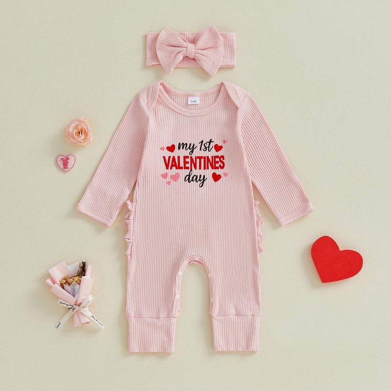Mieeyali My First Valentines Day Baby Girl Outfit Knit Ruffle Romper Jumpsuit Cute Preemie Infant Newborn Spring Clothes (Pink Valentines, Newborn) - Image 4