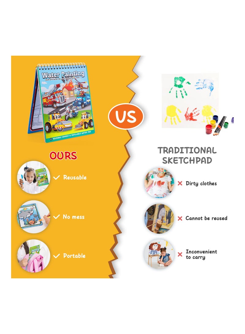 3Pcs Water Painting Book for Toddlers Coloring Paint with Activity Pad No Mess Reusable Educational Doodle Drawing Toys Kids Ages