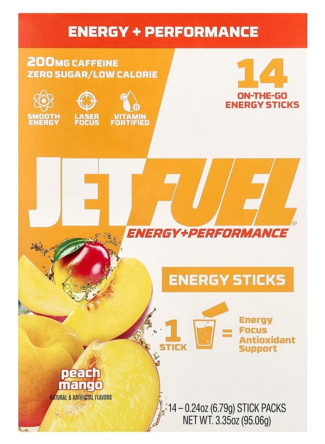 GAT JetFuel® Energy + Performance Energy Sticks Peach Mango 14 Sick Packs 0.24 oz (6.79 g) Each