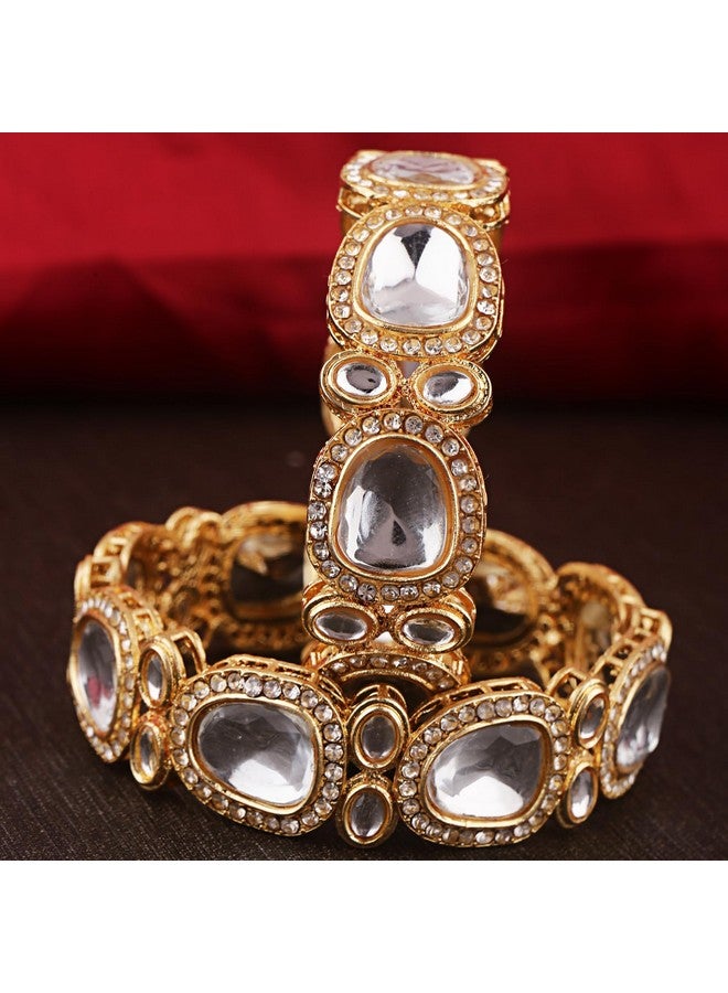 Shining Diva Fashion Latest Stylish Design Traditional Kundan Bangles for Women(14824b_2.6)(Gold) - Image 3