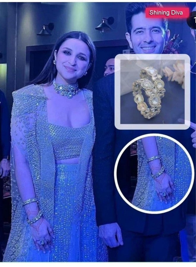 Shining Diva Fashion Latest Stylish Design Traditional Kundan Bangles for Women(14824b_2.6)(Gold) - Image 5