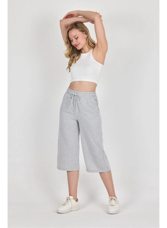 Mmetalic High-Waist Pocketed Relaxed-Fit Seasonal Women's Knee-Length Bermuda Gray Capri Shorts