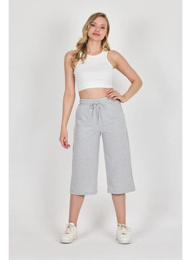 Mmetalic High-Waist Pocketed Relaxed-Fit Seasonal Women's Knee-Length Bermuda Gray Capri Shorts