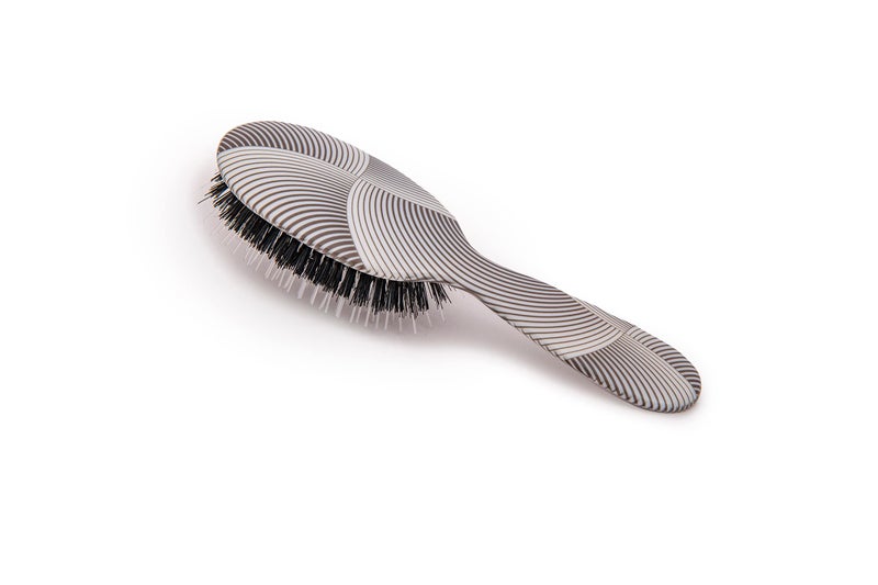 Rock & Ruddle Natural Mixed Boar Bristle Hair Brush for Women and Kids (Small 6.9") - Perfect for Wet or Dry Hair, Detangling Smoothing Blowdrying - Designed & Made in UK - Geometric Swirls and Arcs - Image 1