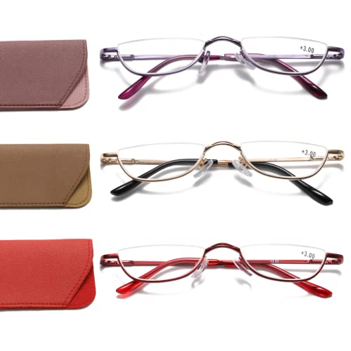 Viseng Half Frame Reading Glasses for Women Men Slim Half Moon Lens Readers Metal Semi Rimless eyewear PurpleGoldRed125 - Image 2