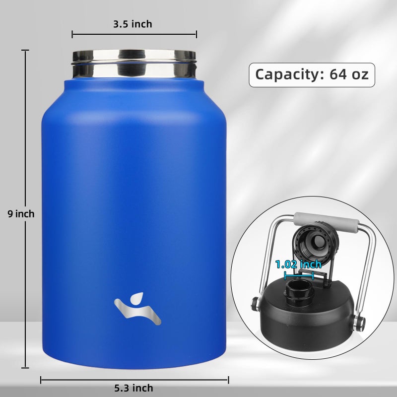 Konokyo Half Gallon Jug with Handle,64 oz Insulated Water Bottle with Carrying Pouch,Double Wall Vacuum Stainless Steel Metal Bottle,Blue - Image 2