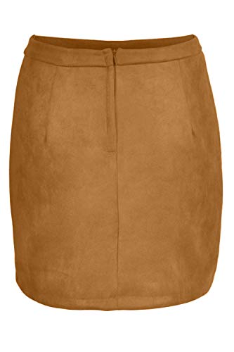 Meyeeka Women Faux Suede Clubwear Button Front Plus Size Bodycon Mini Short Skirt Khaki XL - Image 5