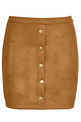 Meyeeka Women Faux Suede Clubwear Button Front Plus Size Bodycon Mini Short Skirt Khaki XL - Image 4