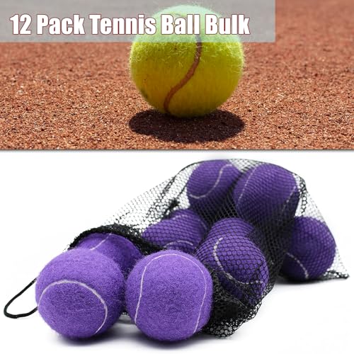 Magicorange كرات تنس ماجيك أورانج، عبوة 12 كرة تنس للتدريب المتقدم، كرات ممارسة، كرات للعب الكلاب، تأتي مع حقيبة شبكية للنقل السهل، جيدة لتدريب المبتدئين (بنفسجي) - Image 4