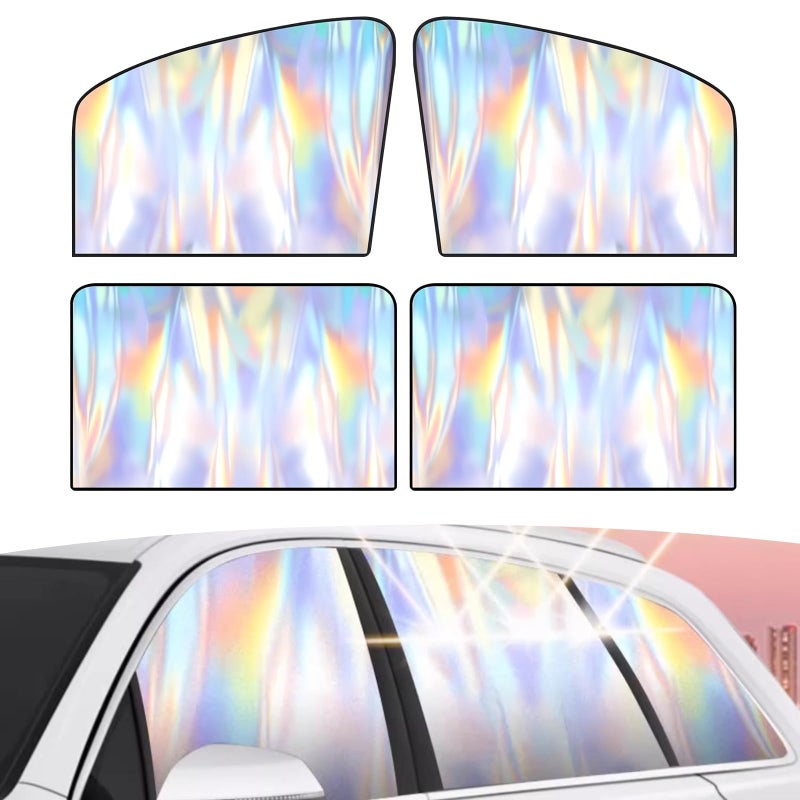 KASTWAVE 4 PCS Car Window Shades Foldable Automotive Side Window Sun Shade Blackout Magnetic Car Privacy Curtains Easy to Store Window Cover Universal for Summer Sunshade