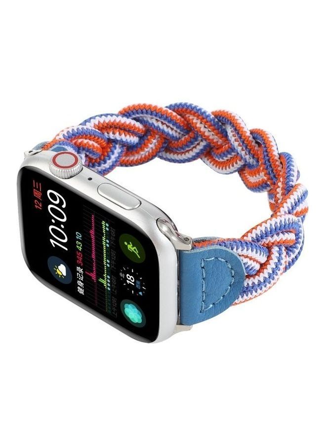 NIBEMINENT Elastic Woven Watchband For Apple Watch Series 7 41mm/6 & SE 5 4 40mm/3 2 1 38mm Blue/White/Orange - Image 4
