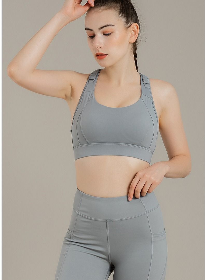 Loquat Women Quick Dry Breathable Sports Bra Grey - Image 1