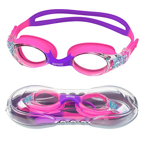 COPOZZ Kids Swimming Goggles, Child (Age 4-12) Waterproof Swim Goggles With Clear Vision Anti Fog UV Protection No Leak Soft Silicone Frame And Strap for Kid Boys Girls and Early Teens - Image 1