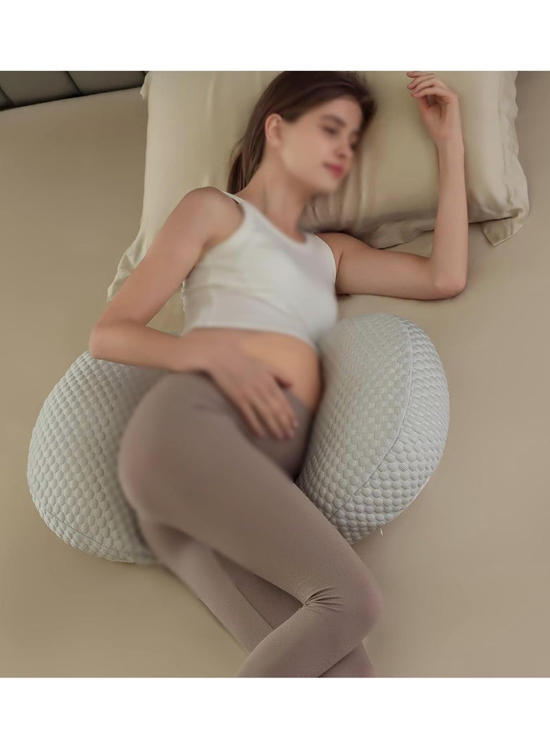 وسادة حمل الأمومة للنساء، وسادة جسم ناعمة للحمل، الظهر، الورك، دعم الساق، وسادة أمومة مع غطاء وسادة قابل للإزالة والتعديل وسادة نوم الأمومة (رمادي) - Image 2