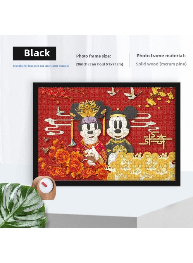 Solid Wood Photo Frame Mounted Creative Picture Frame Wall Hanging 500 Pieces 1000 Pieces Puzzle Special Picture Frame Wooden Exquisite Picture Frame-Color:Blue Core Luminous 1000 Frame With Cardboard-Black  - Image 1