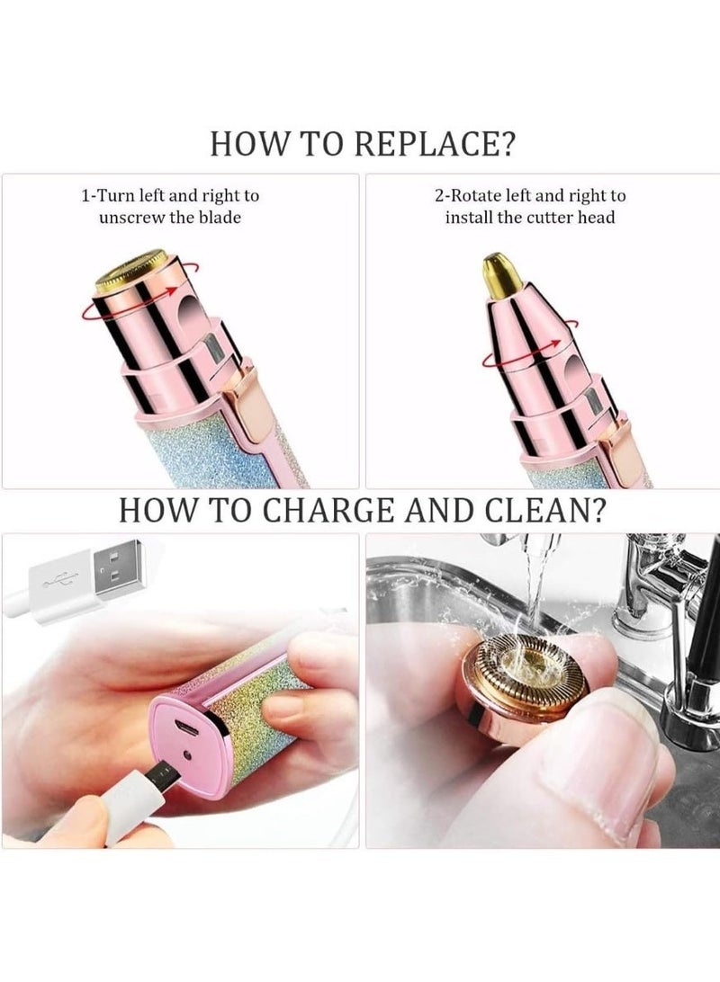BLAWLESS Eyebrow Trimmer, BLAWLESS  Facial Hair Removal and Skin Cleaning Kit 2 in 1 for Women, Rechargeable Shaver Perfect for Painless Hair Removal, Stainless Steel Skin Cleaning Kit with Lamp - Image 2
